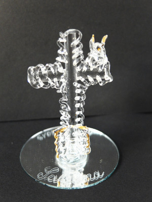 Sujet en verre Croix et livre sur miroir