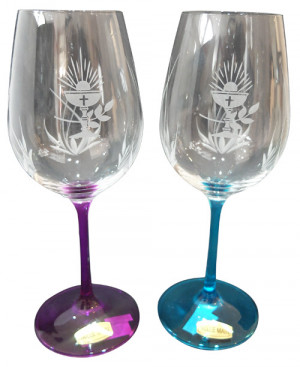Verre à pied bleu de communion garçon et fille